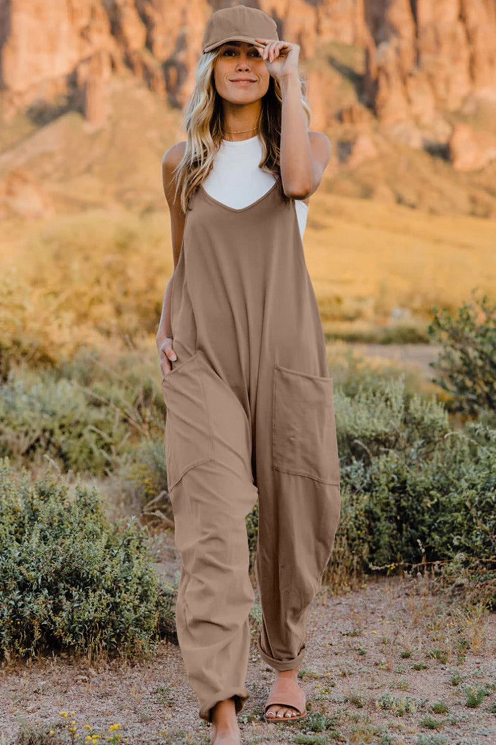 Double Take Full Size V-Neck Sleeveless Jumpsuit with Pockets - Parsifale