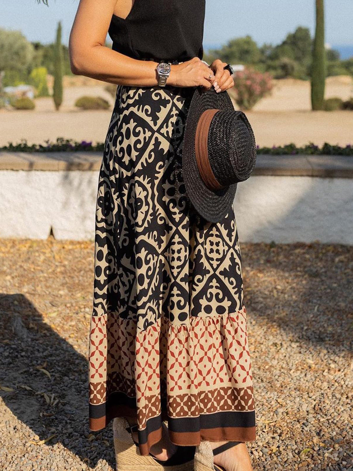 Geometric Elastic Waist Maxi Skirt - Parsifale