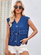 Button Up V-Neck Denim Vest - Parsifale