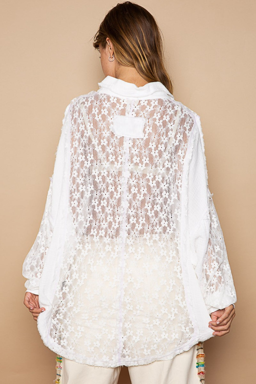 POL Oversize Lace Button-Down Shirt - Parsifale