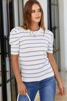 Striped Round Neck Puff Sleeve Knit Top - Parsifale