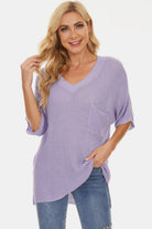 Pocketed V-Neck Half Sleeve Knit Top - Parsifale