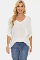 Pocketed V-Neck Half Sleeve Knit Top - Parsifale