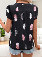 Printed V-Neck Short Sleeve Blouse - Parsifale