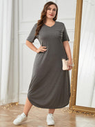 Plus Size Pocketed V-Neck Short Sleeve Lounge Dress - Parsifale