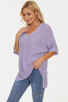 Pocketed V-Neck Half Sleeve Knit Top - Parsifale