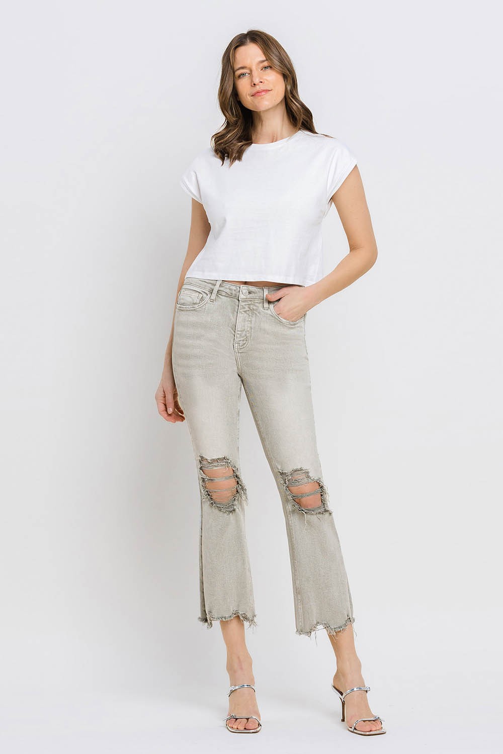 Lovervet Distressed Raw Hem Cropped Flare Jeans - Parsifale