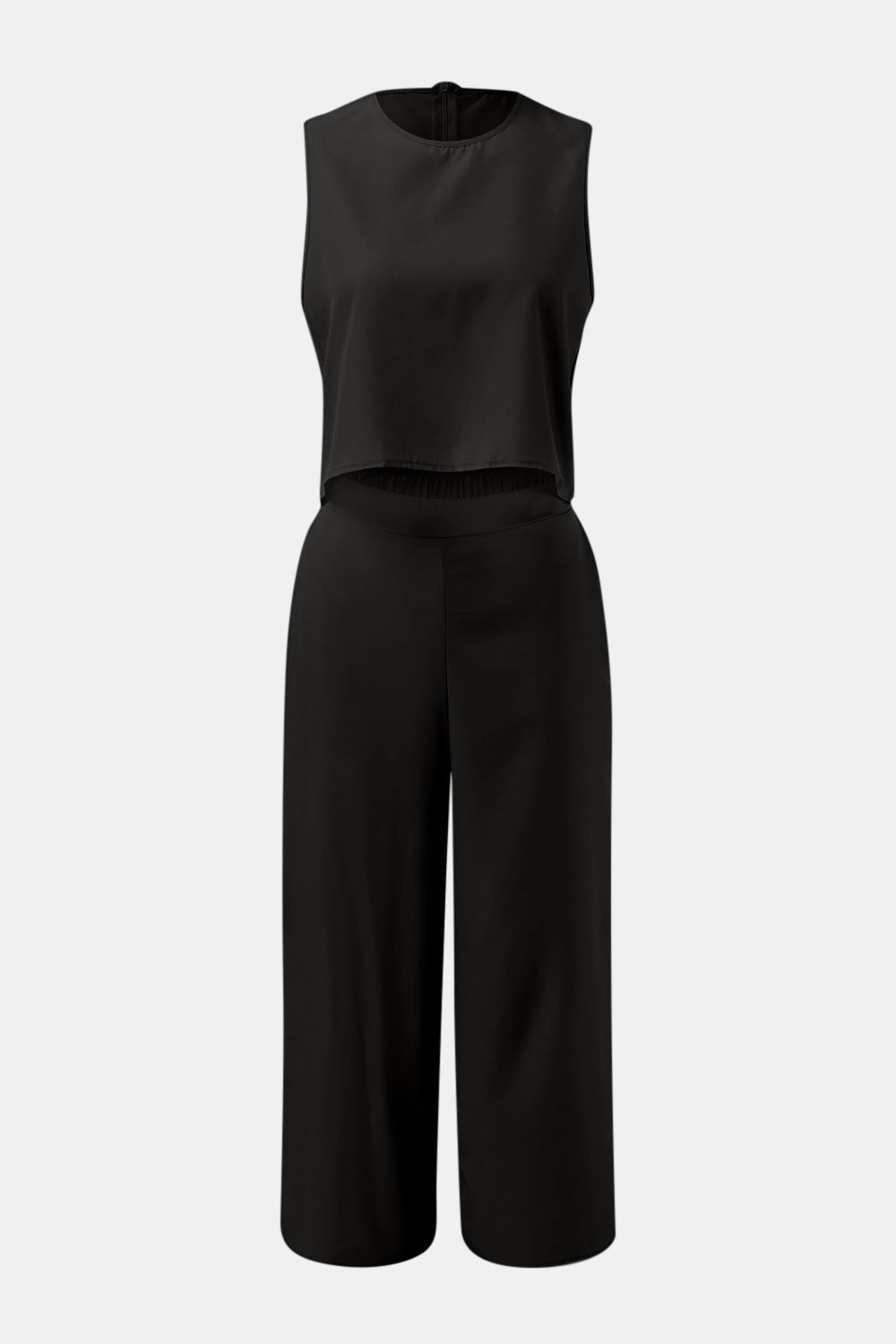 Round Neck Top and Wide Leg Pants Set - Parsifale