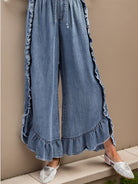 Drawstring Ruffled Wide Leg Jeans - Parsifale