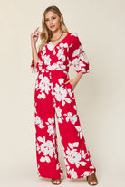 Double Take Full Size Printed Tie Back Wide Leg Jumpsuit - Parsifale