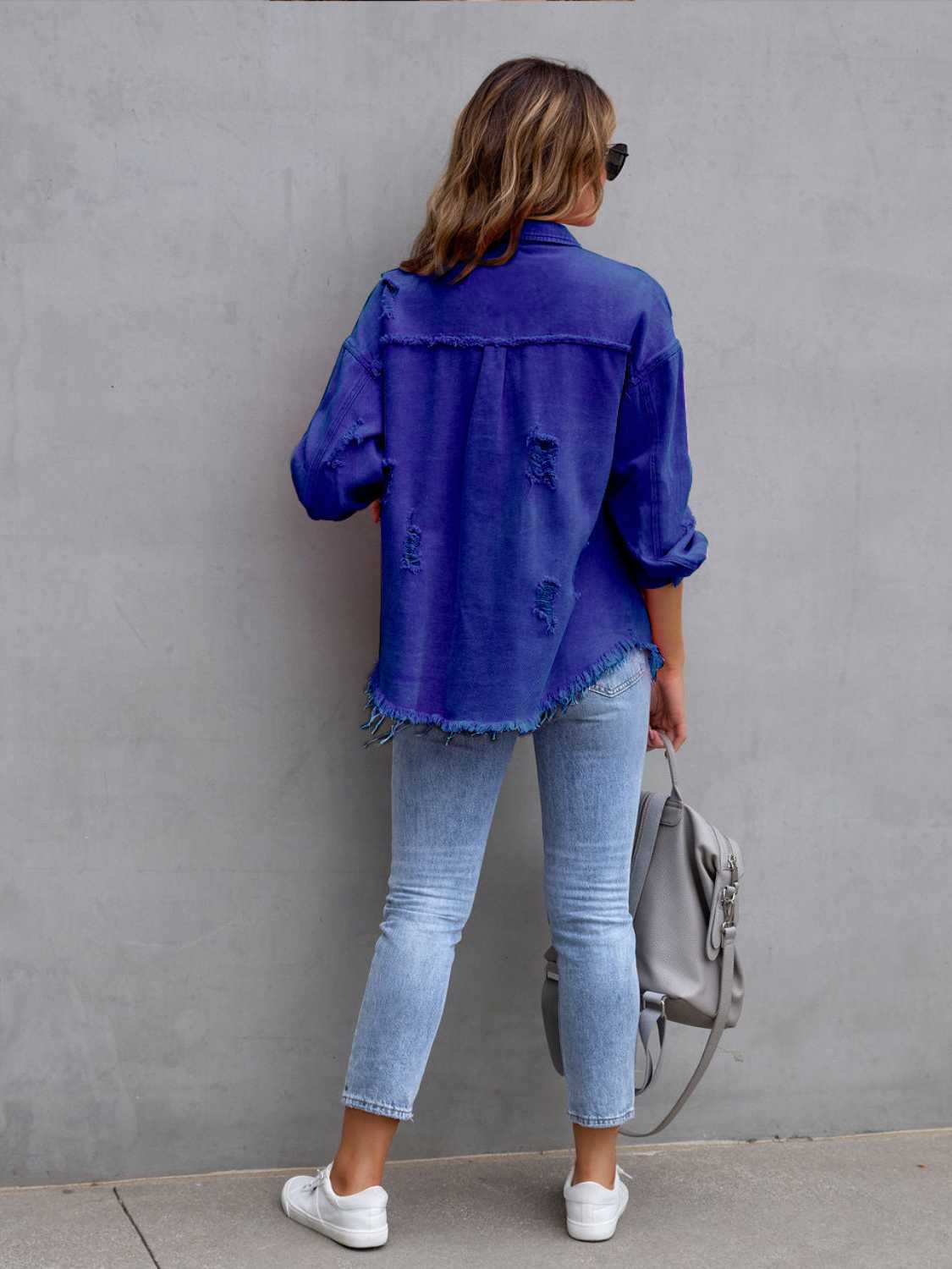 Distressed Drop Shoulder Denim Jacket - Parsifale