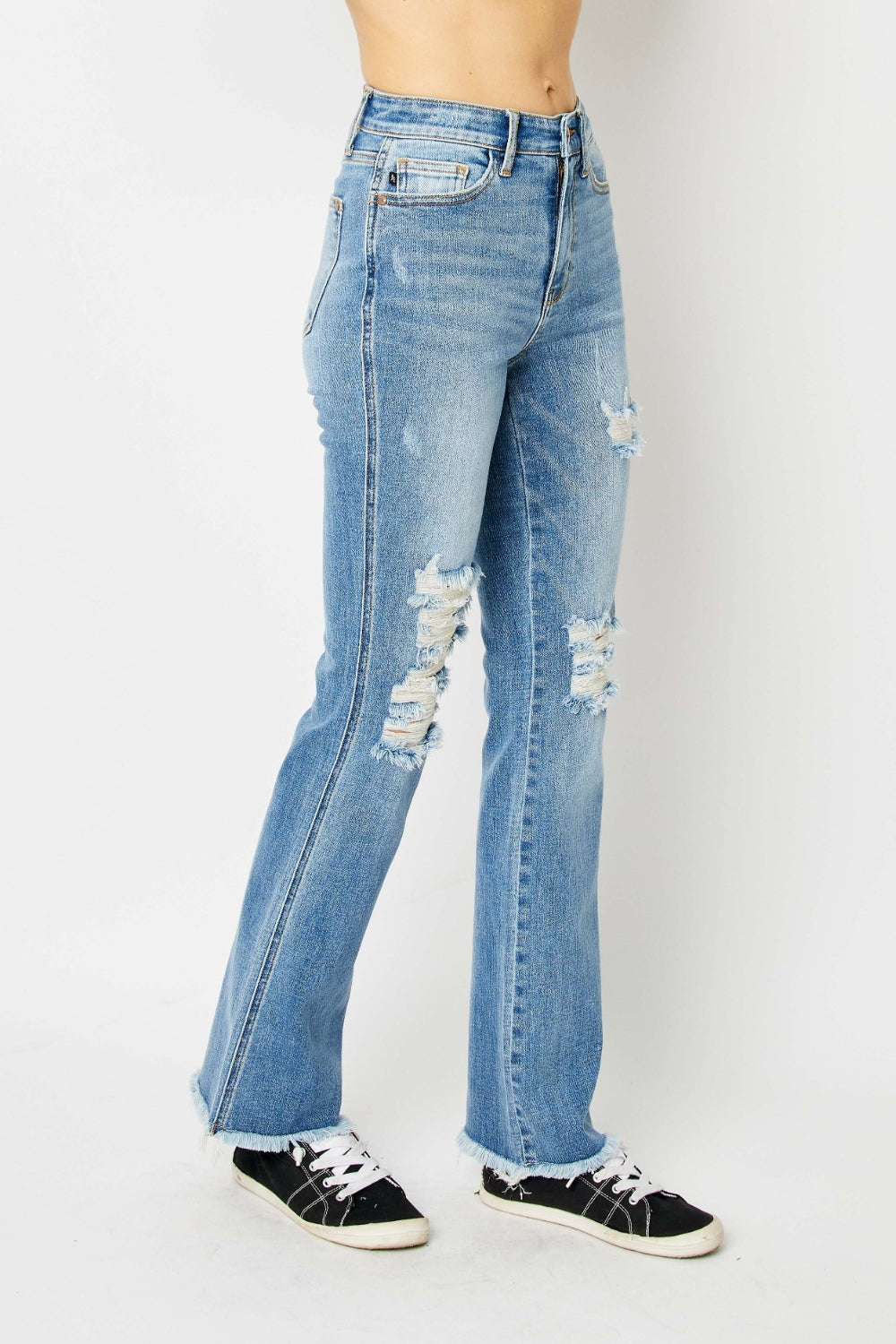 Judy Blue Full Size Distressed Raw Hem Bootcut Jeans - Parsifale