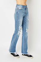 Judy Blue Full Size Distressed Raw Hem Bootcut Jeans - Parsifale