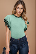 Contrast Trim Round Neck Short Sleeve Knit Top - Parsifale