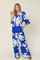 Double Take Full Size Printed Tie Back Wide Leg Jumpsuit - Parsifale