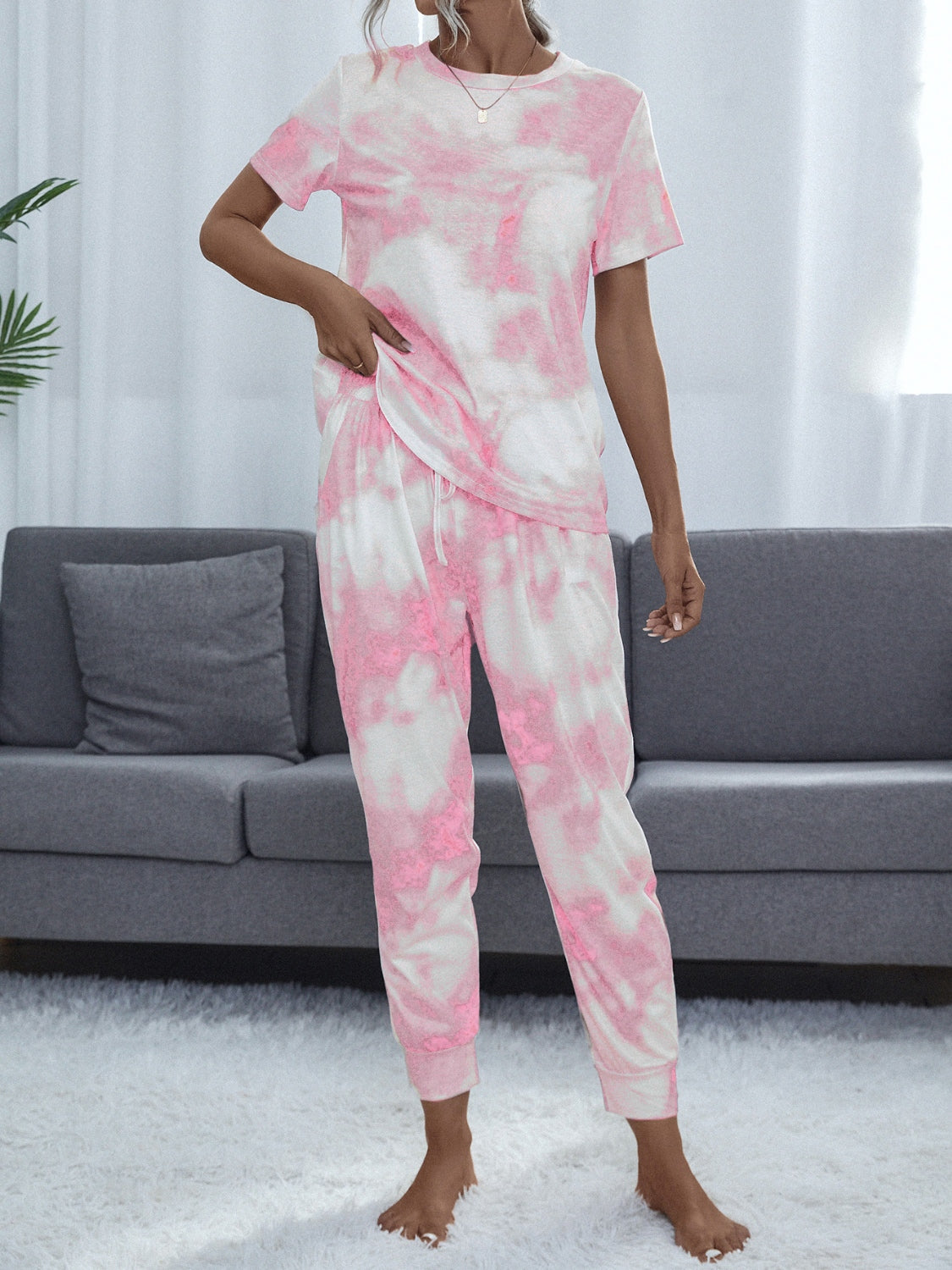 Tie-Dye Round Neck Short Sleeve Top and Pants - Parsifale