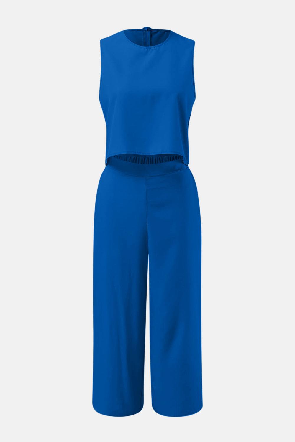 Round Neck Top and Wide Leg Pants Set - Parsifale