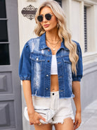 Distressed Raw Hem Button Up Denim Jacket - Parsifale