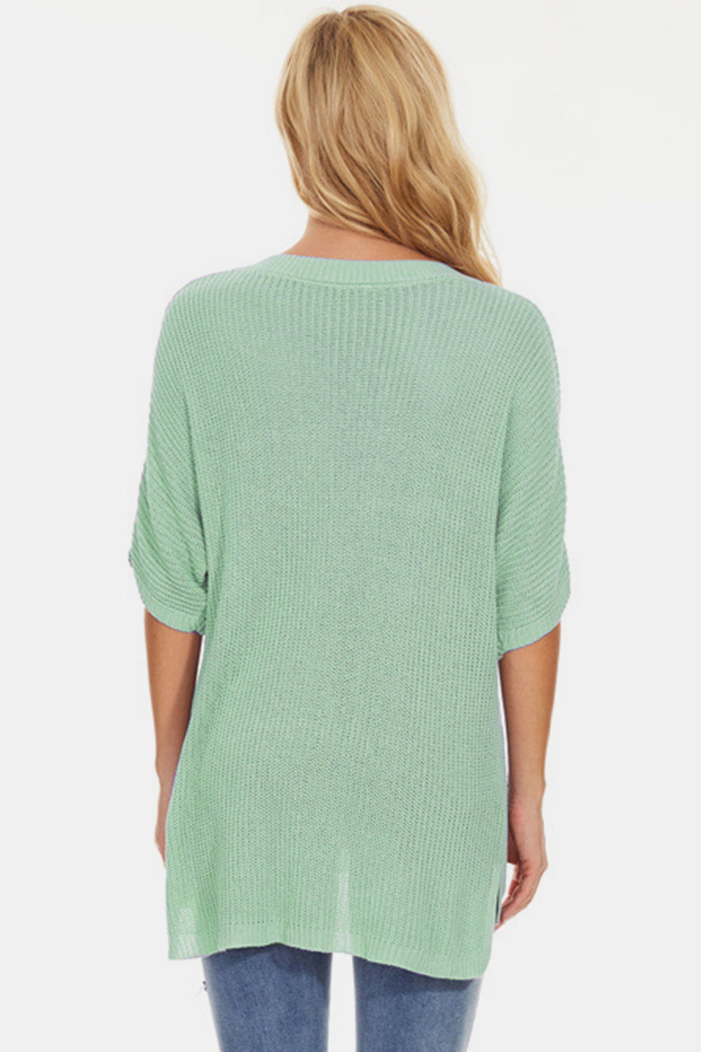 Pocketed V-Neck Half Sleeve Knit Top - Parsifale