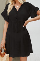 V-Neck Flounce Sleeve Cover-Up Dress - Parsifale