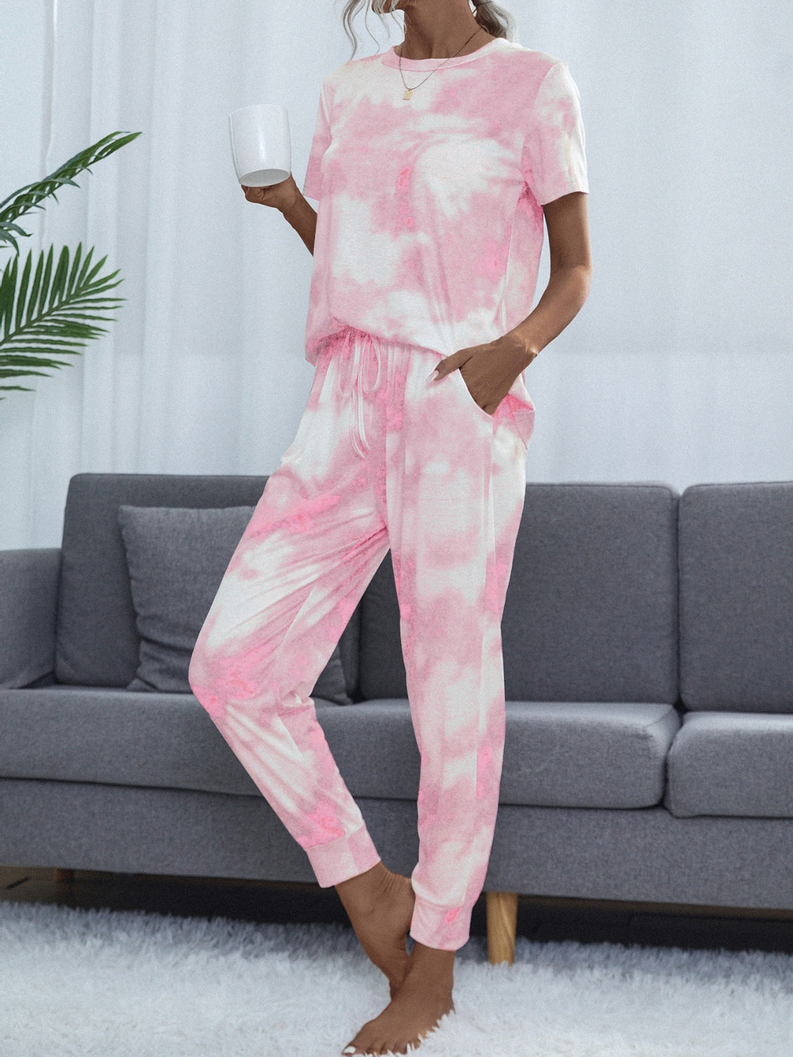 Tie-Dye Round Neck Short Sleeve Top and Pants - Parsifale