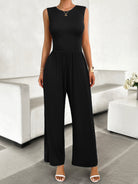 Round Neck Sleeveless Wide Leg Jumpsuit - Parsifale