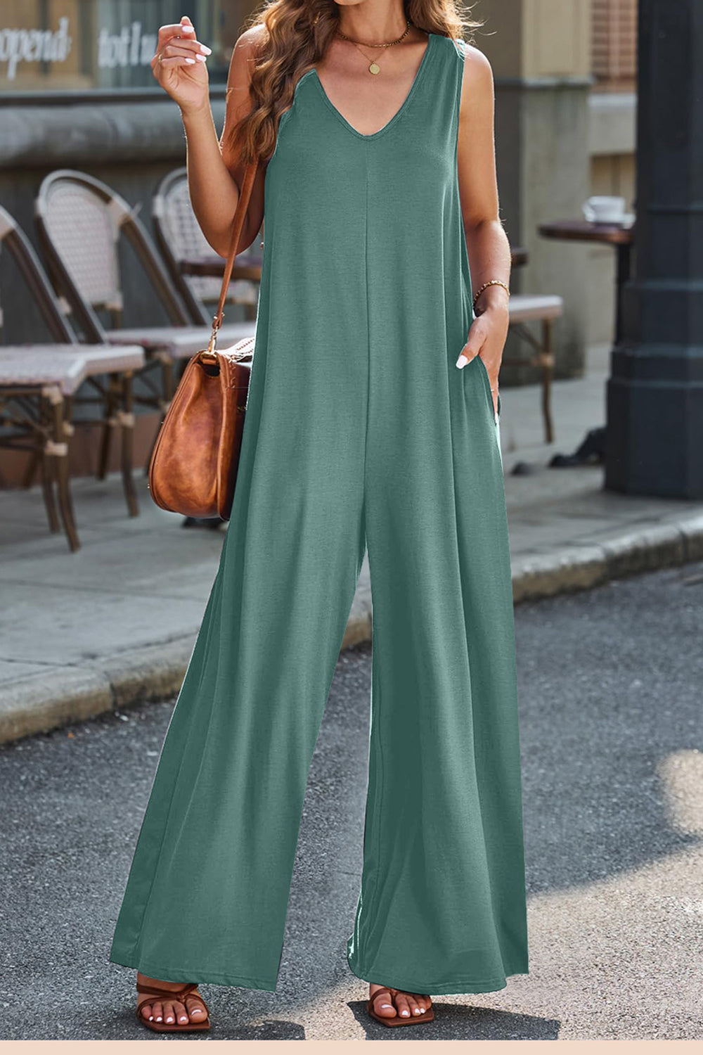 Full Size V-Neck Wide Strap Jumpsuit - Parsifale