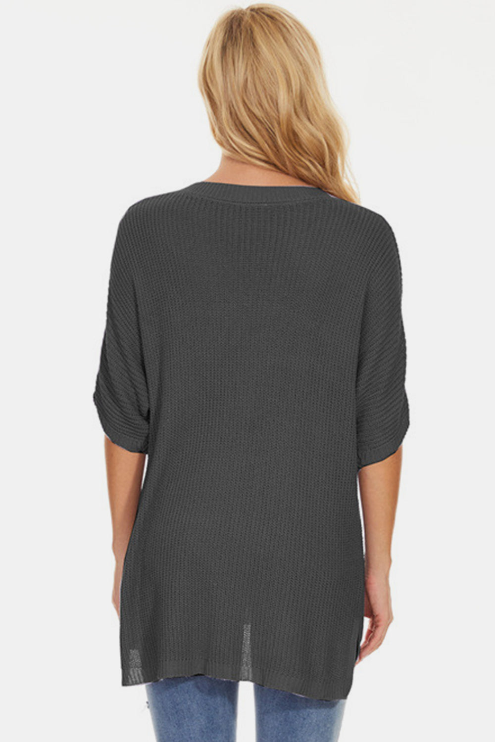 Pocketed V-Neck Half Sleeve Knit Top - Parsifale