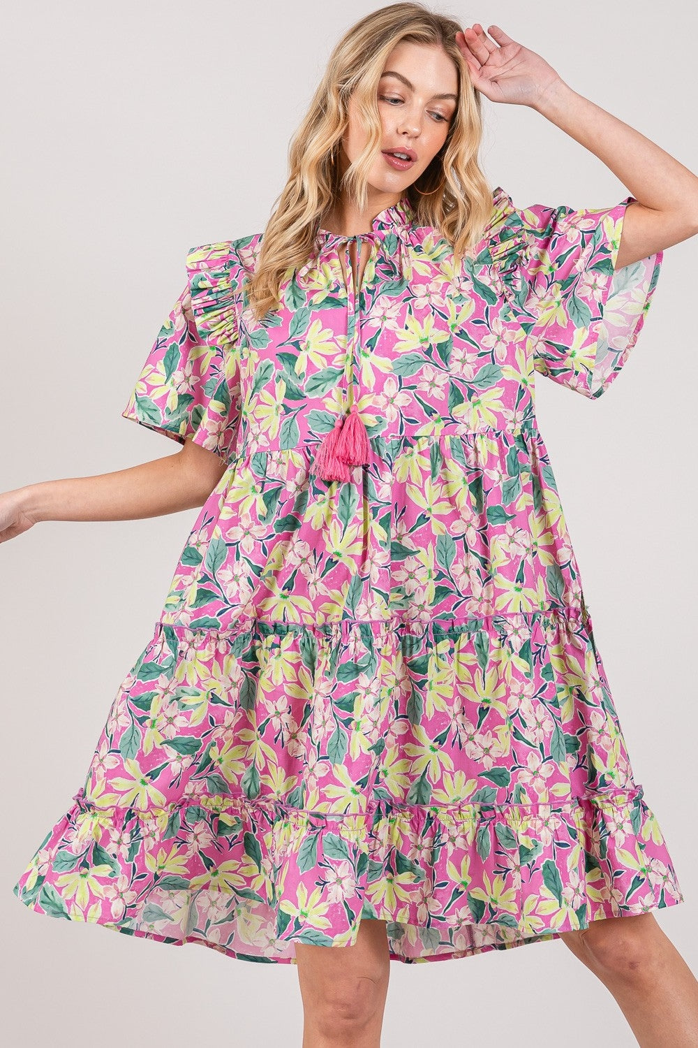 SAGE + FIG Floral Ruffle Short Sleeve Dress - Parsifale