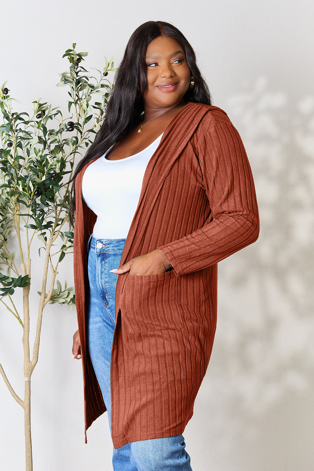 Basic Bae Full Size Hooded Sweater Cardigan - Parsifale