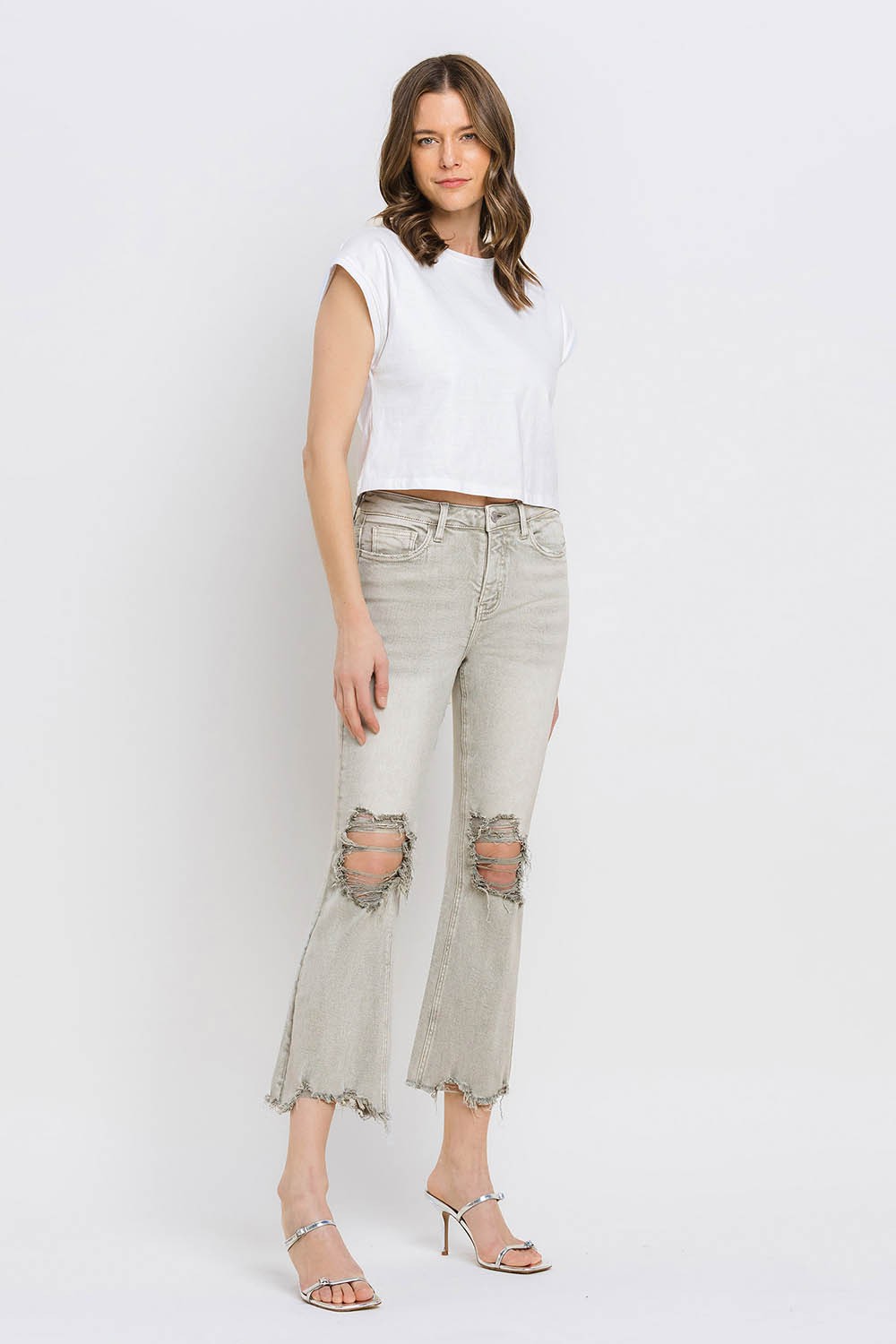 Lovervet Distressed Raw Hem Cropped Flare Jeans - Parsifale