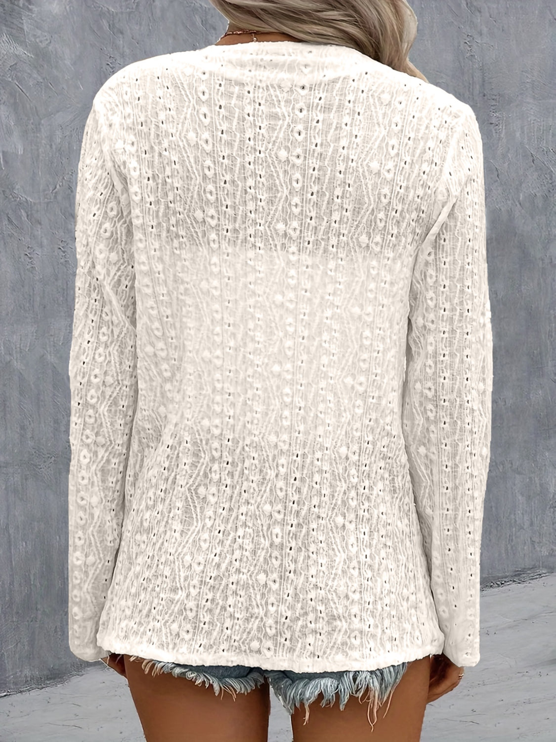 Eyelet Roll-Tab Sleeve Cardigan - Parsifale