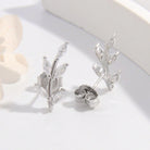 925 Sterling Silver Zircon Leaf Shape Earrings - Parsifale