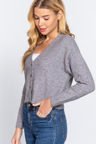 ACTIVE BASIC V-Neck Button Up Long Sleeve Knit Cardigan - Parsifale