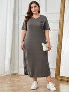 Plus Size Pocketed V-Neck Short Sleeve Lounge Dress - Parsifale