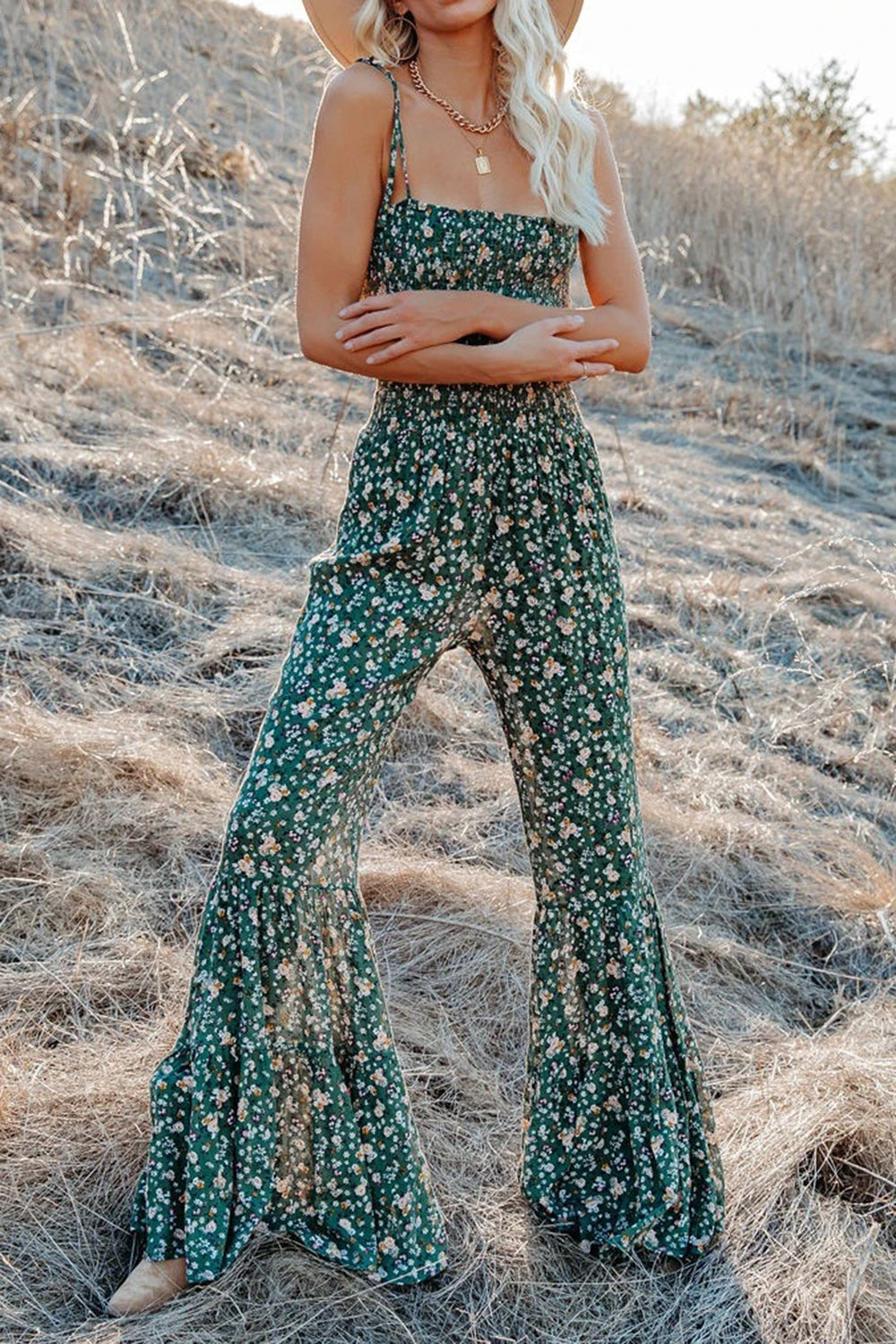 Printed Spaghetti Strap Wide Leg Jumpsuit - Parsifale