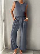 Round Neck Sleeveless Wide Leg Jumpsuit - Parsifale