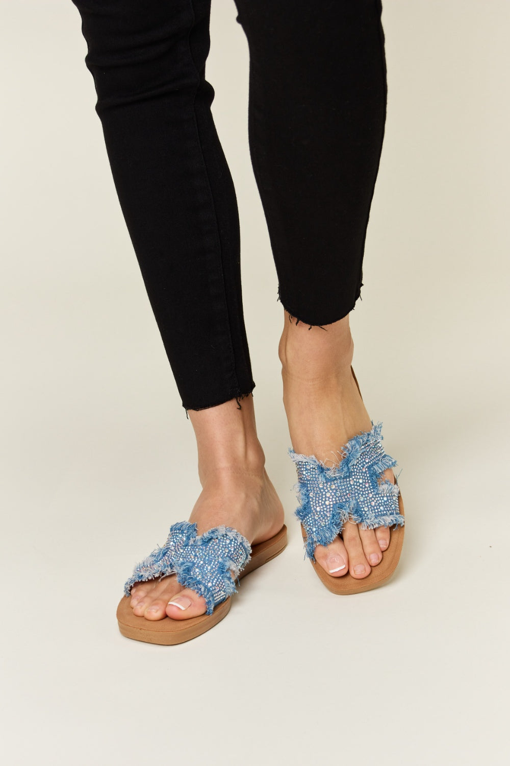 Forever Link Raw Trim Denim H-Band Flat Sandals - Parsifale