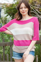 Color Block Boat Neck Half Sleeve Knit Top - Parsifale