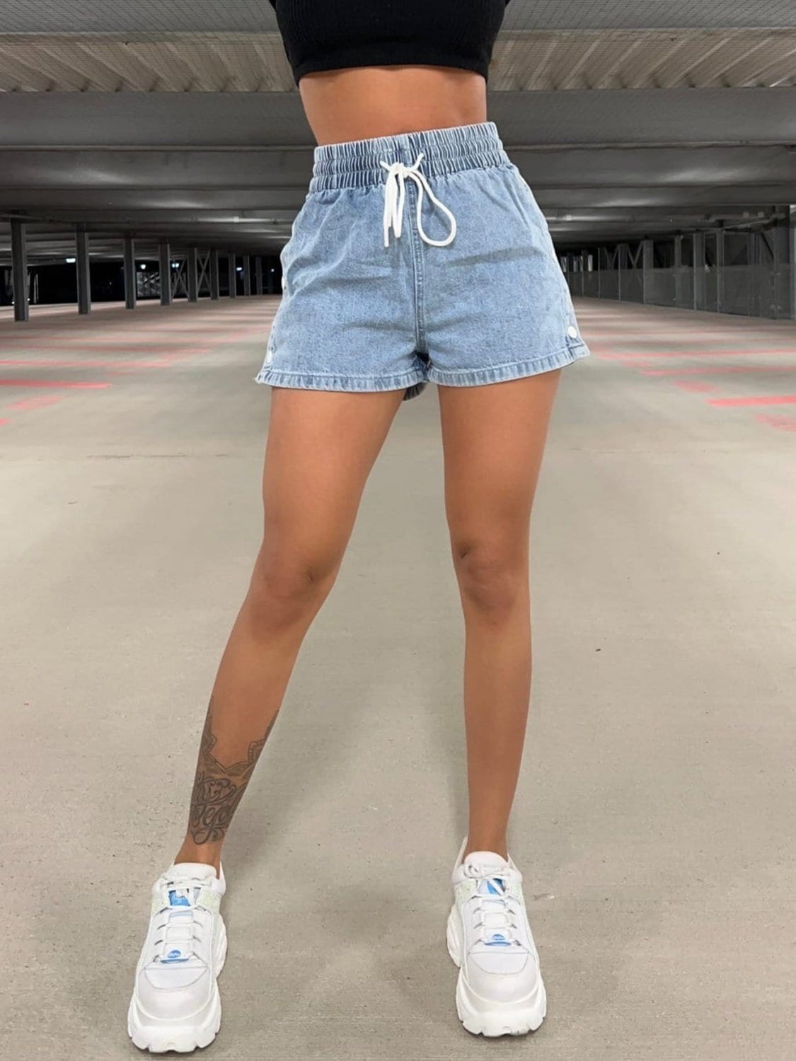 Drawstring High Waist Denim Shorts - Parsifale