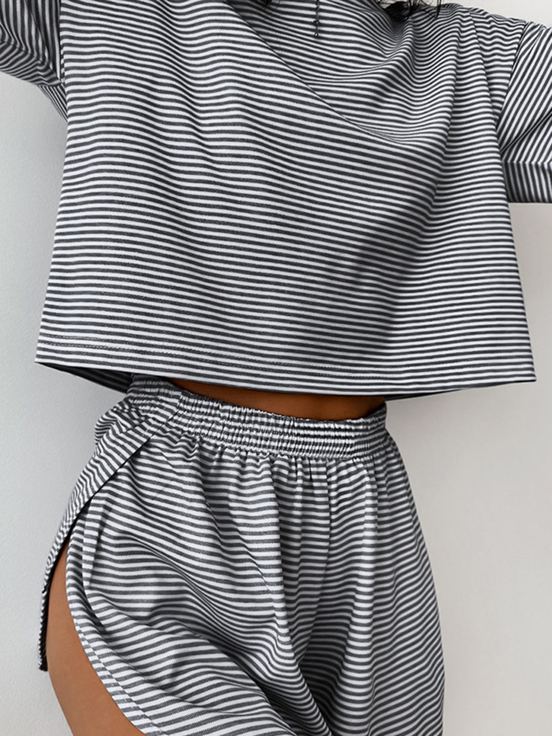 Striped Round Neck Top and Shorts Set - Parsifale