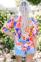 Printed Notched Half Sleeve Blouse - Parsifale