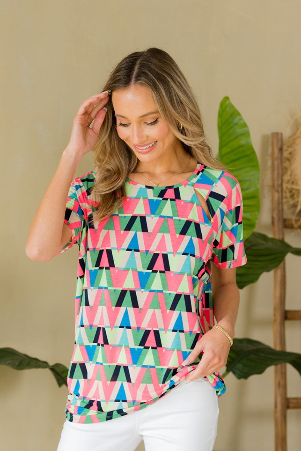 Sew In Love Full Size Geometric Round Neck Top - Parsifale