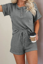 Waffle-Knit Short Sleeve Top and Shorts Lounge Set - Parsifale