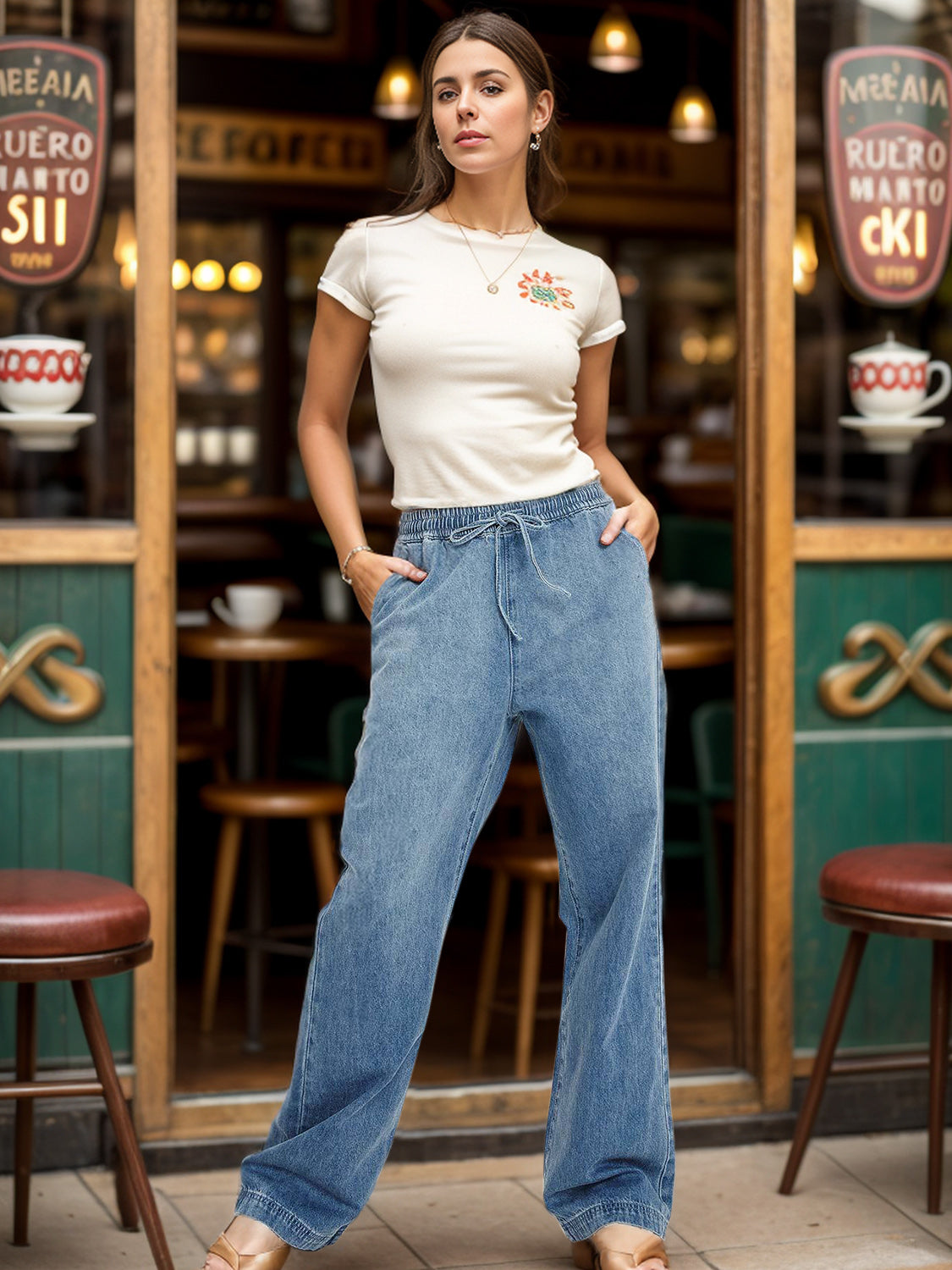 Drawstring Straight Jeans with Pockets - Parsifale