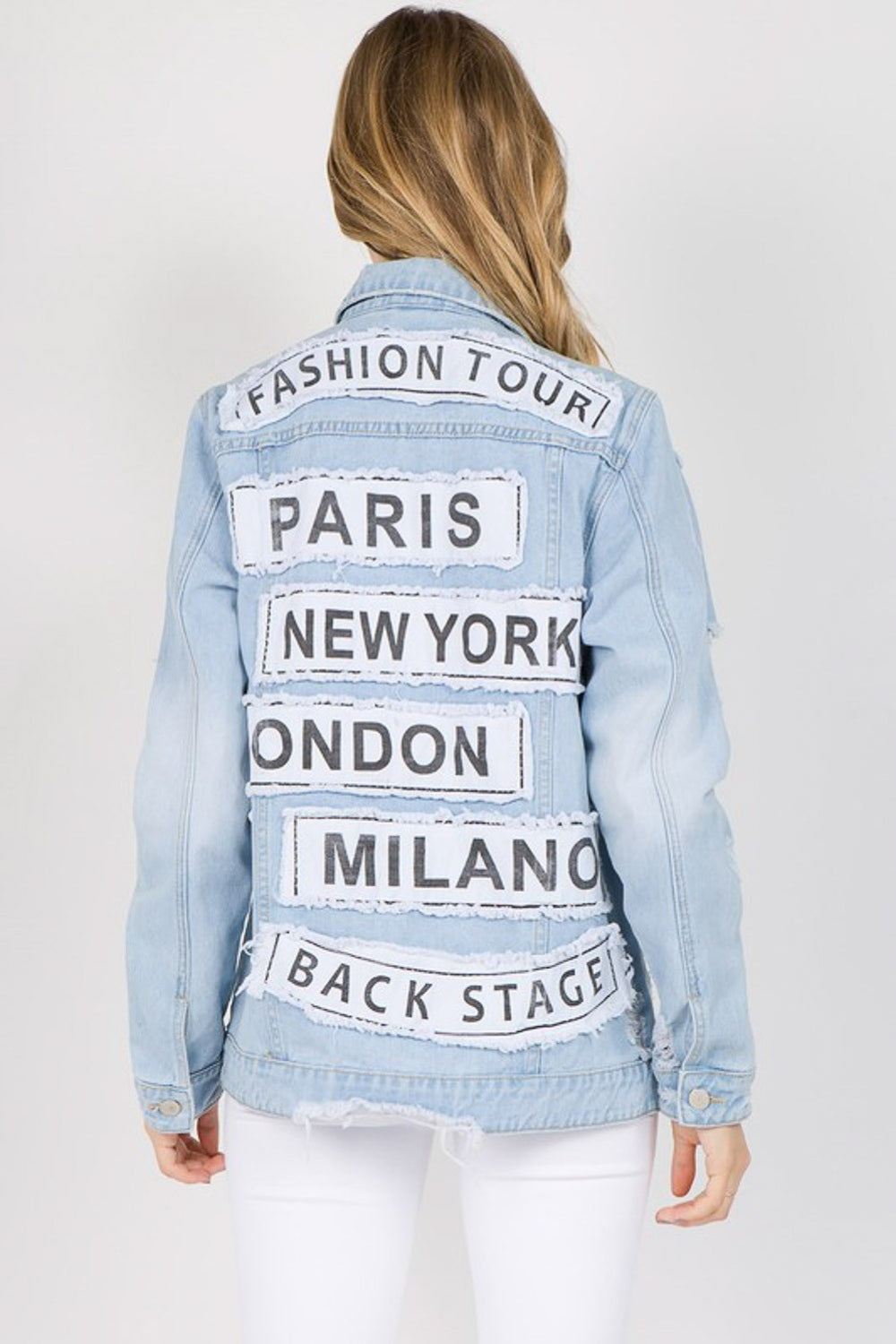 American Bazi Letter Patched Distressed Denim Jacket - Parsifale