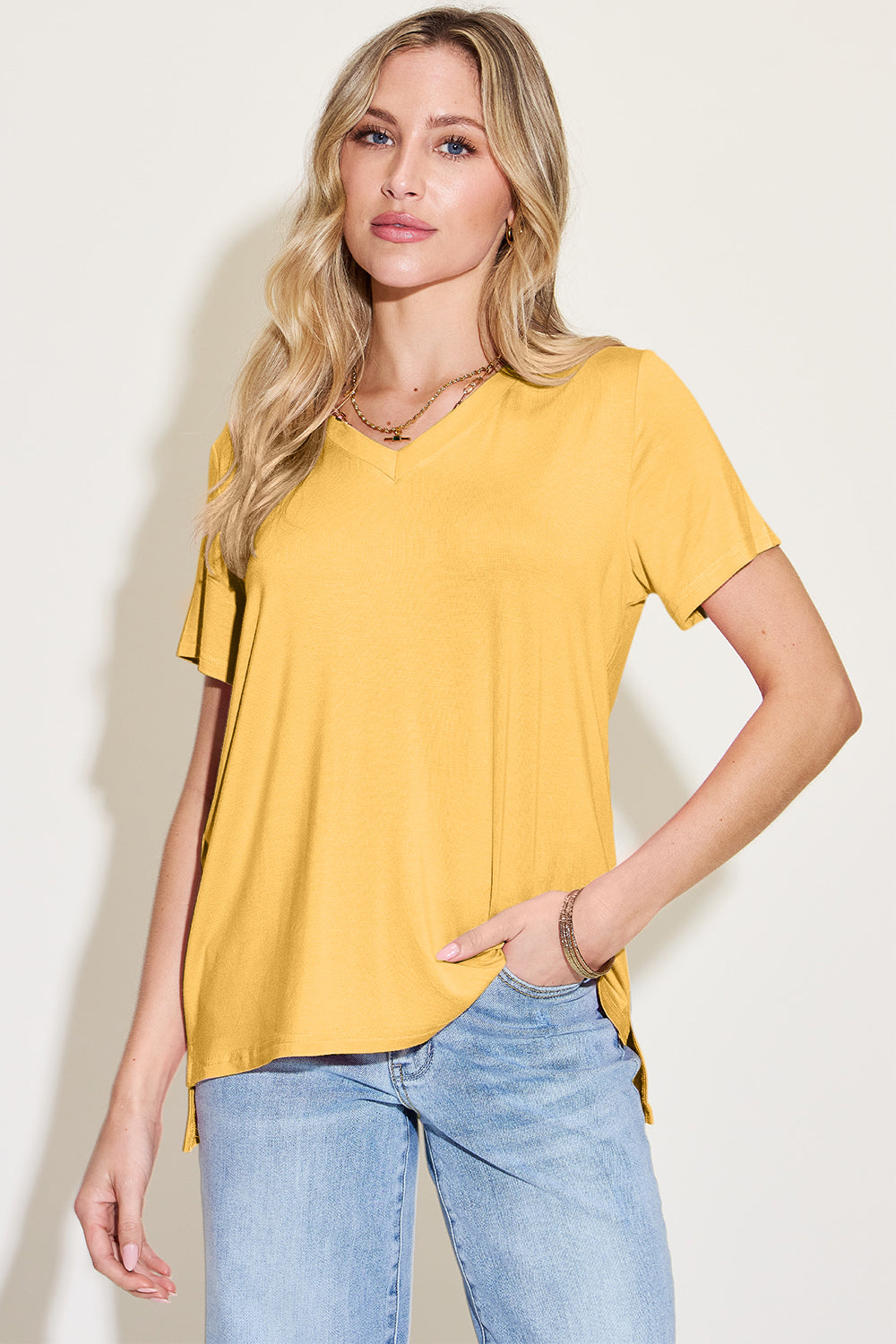 Basic Bae Bamboo Full Size V-Neck High-Low T-Shirt - Parsifale