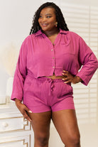 Basic Bae Buttoned Long Sleeve Top and Shorts Set - Parsifale