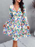 Backless Printed V-Neck Flounce Sleeve Dress - Parsifale