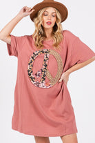 SAGE + FIG Full Size Peace Sign Applique Short Sleeve Tee Dress - Parsifale